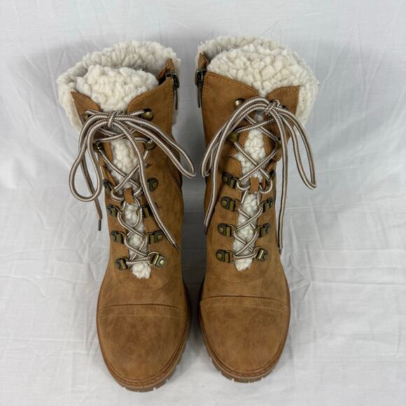 Nine West Boots Women's 7.5M Faux Fur Lined High Heel Lace Up Boots Faux Leather - Picture 2 of 9
